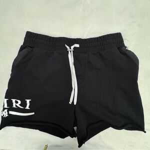 Amiri Logo Cotton Raw Hem Men’s Sweat Shorts Black | Designer Streetwear Size XL
